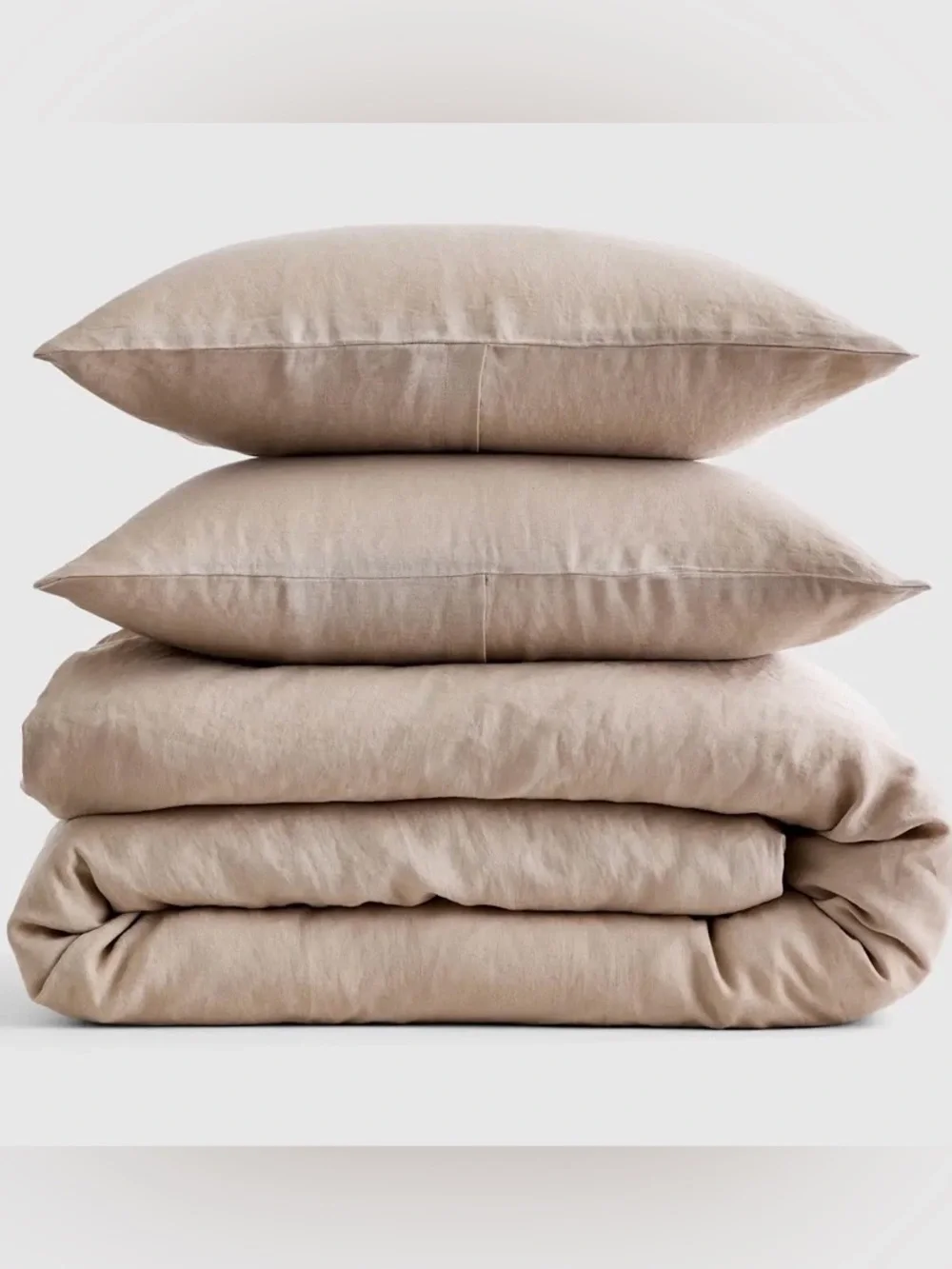 NWOT Quince European Linen 3 Piece Duvet Cover Set, Full/Queen (Toffee)